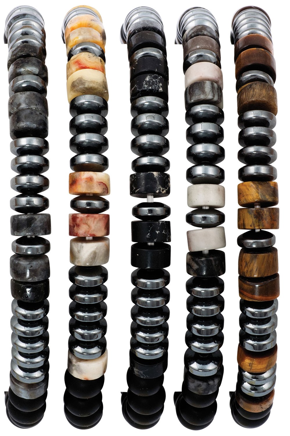 6MM Black Bead with Assorted Stones Stretch Bracelet Assorted ZBR0316