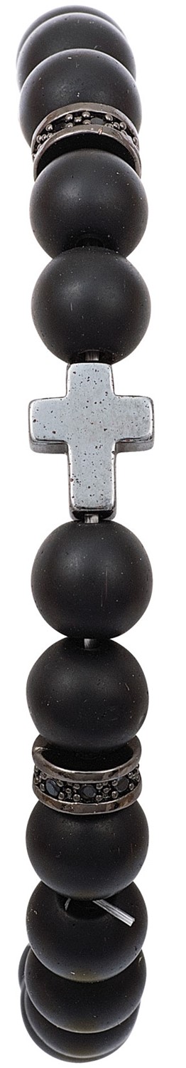 Smooth Stone with Hematite Cross Stretch Bracelet ZBR0318