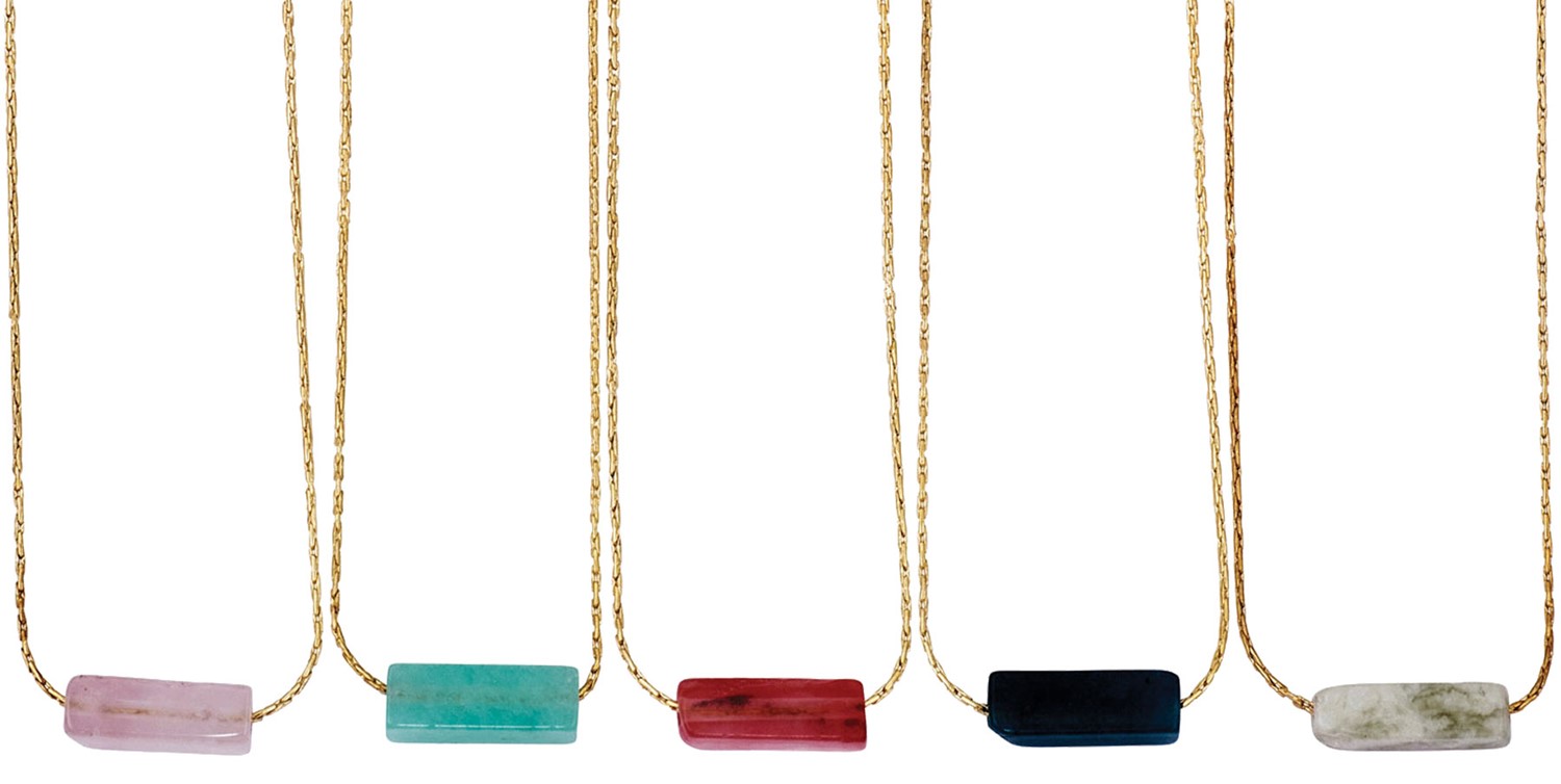 Rectangle Stone Bead on Gold Chain Necklace Assorted NK6021