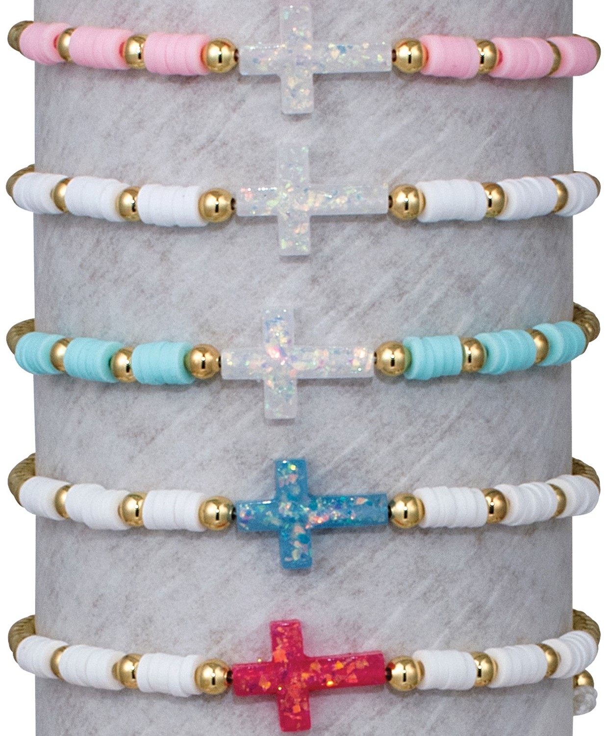 Gold Bead Fimo with Cross Pendant Adjustable Slide Knot Bracelet Assorted BR0963