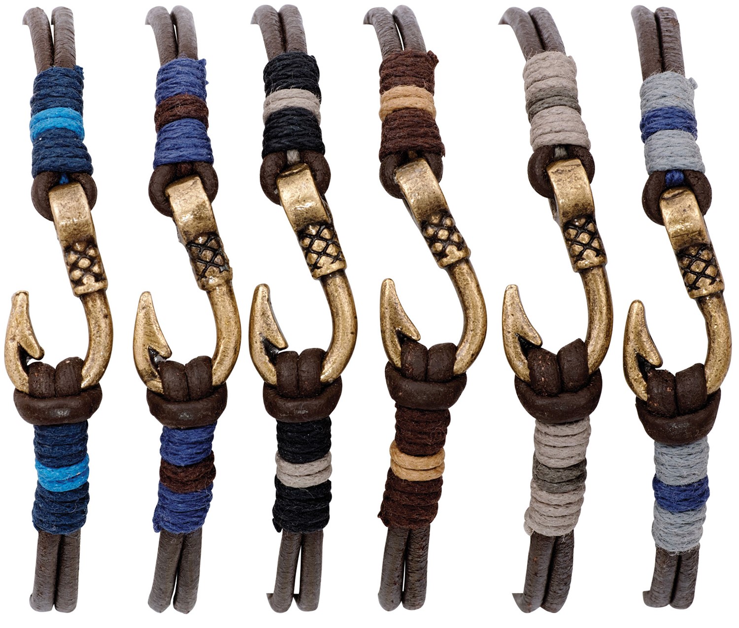 Small Fish Hook on 2 Strand Adjustable Leather Cord Slide Knot Bracelet Assorted ZBR0296