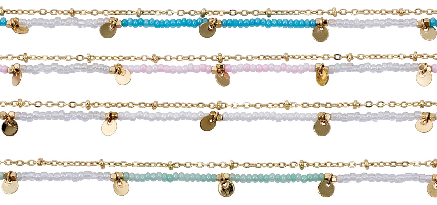 2 Strand Beads on Gold Chain With Disc Anklet Assorted AK0920