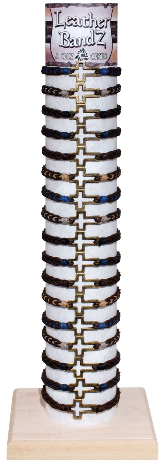 Leather And Twist Cord With Cross Pendant Adjustable Bracelet With Tube & Base ZBR0290-TUBE