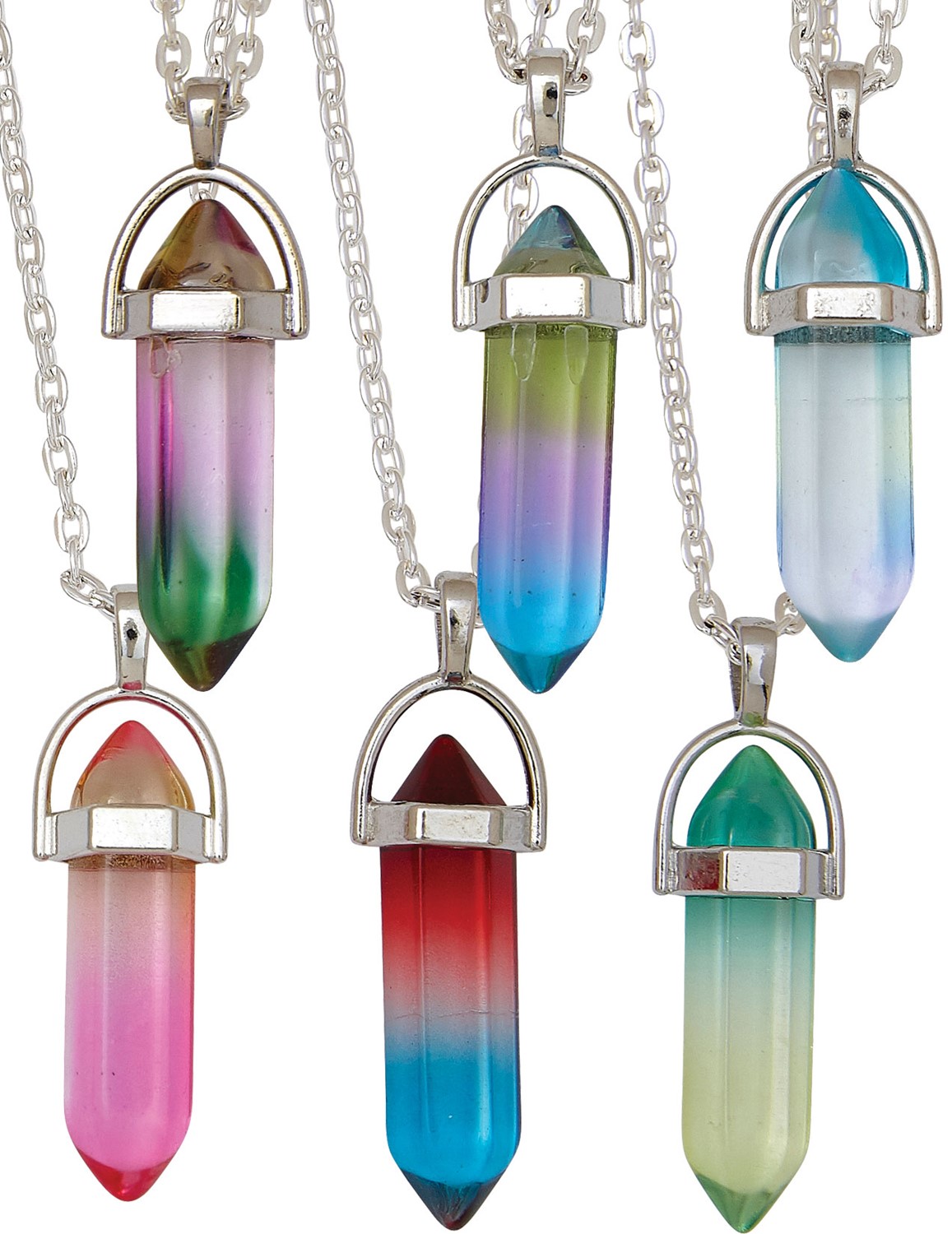 Color Crystal On Silver Chain Necklace Assorted NK6019