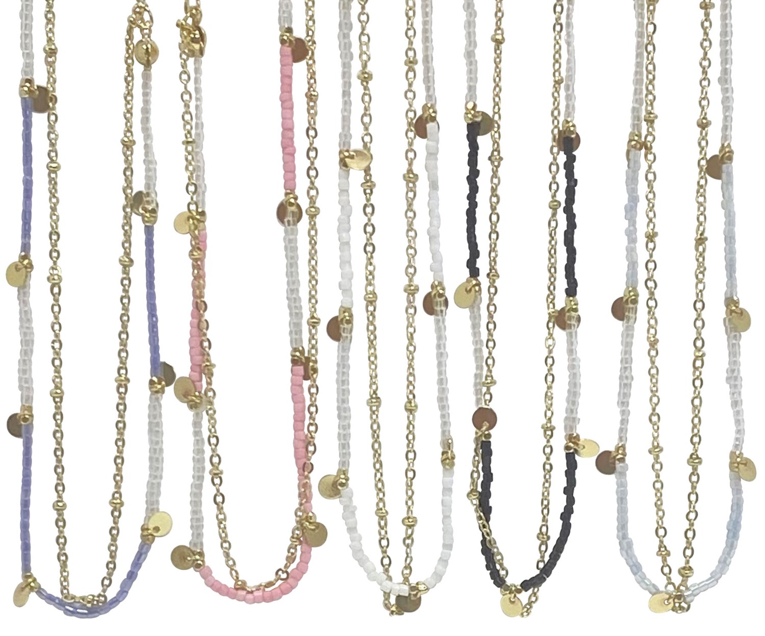 2 Strand Beads With Gold Disc on Gold Chain Necklace Assorted NK0920