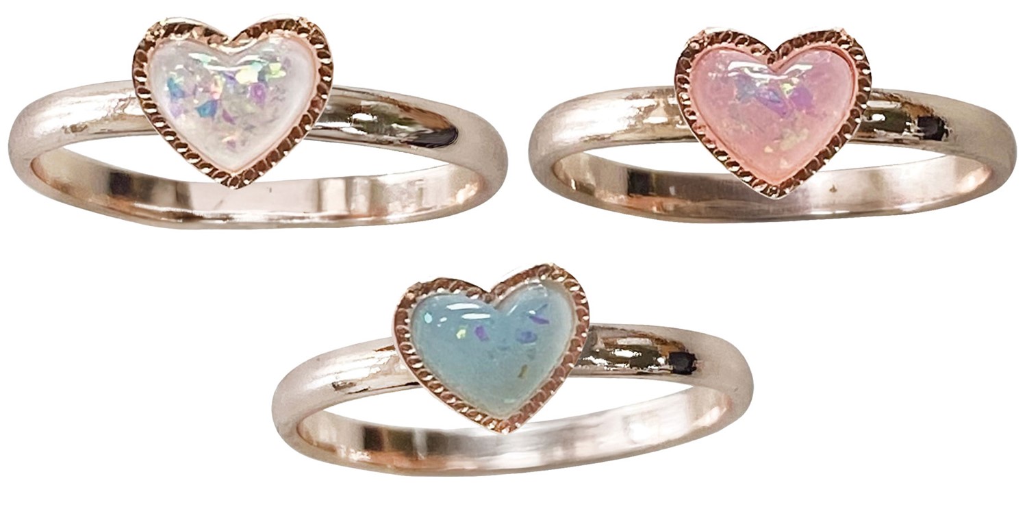 Sparkle Resin Heart Adjustable Ring Assorted R0214