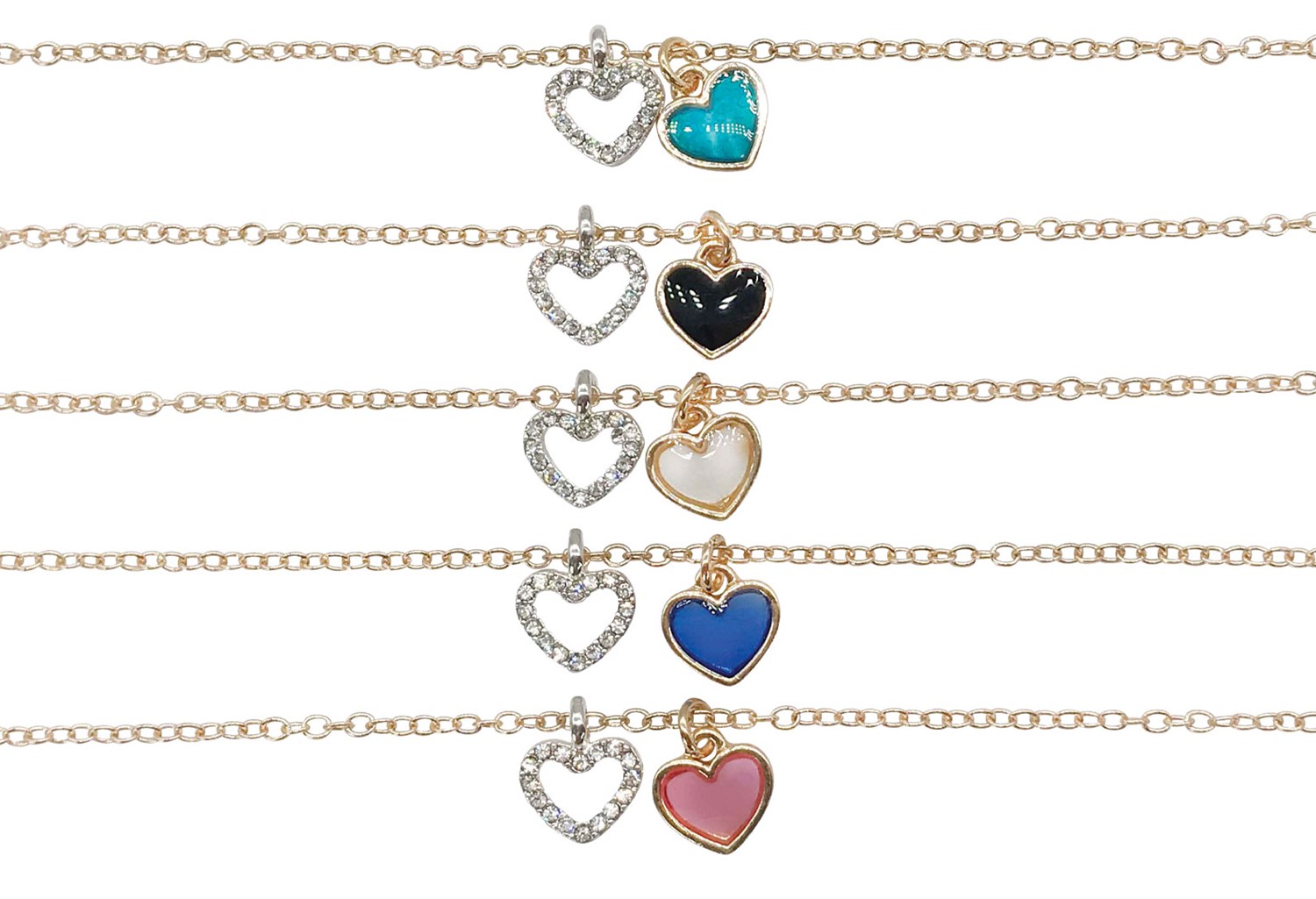 Crystal and Enamel Double Heart Pendant Bracelet Assorted BR2684