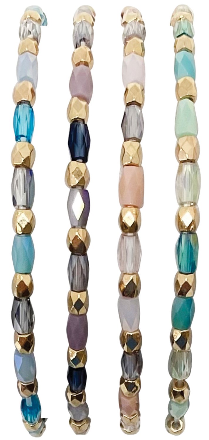Facet And Gold Bead Elastic Bracelet Assorted BR0928