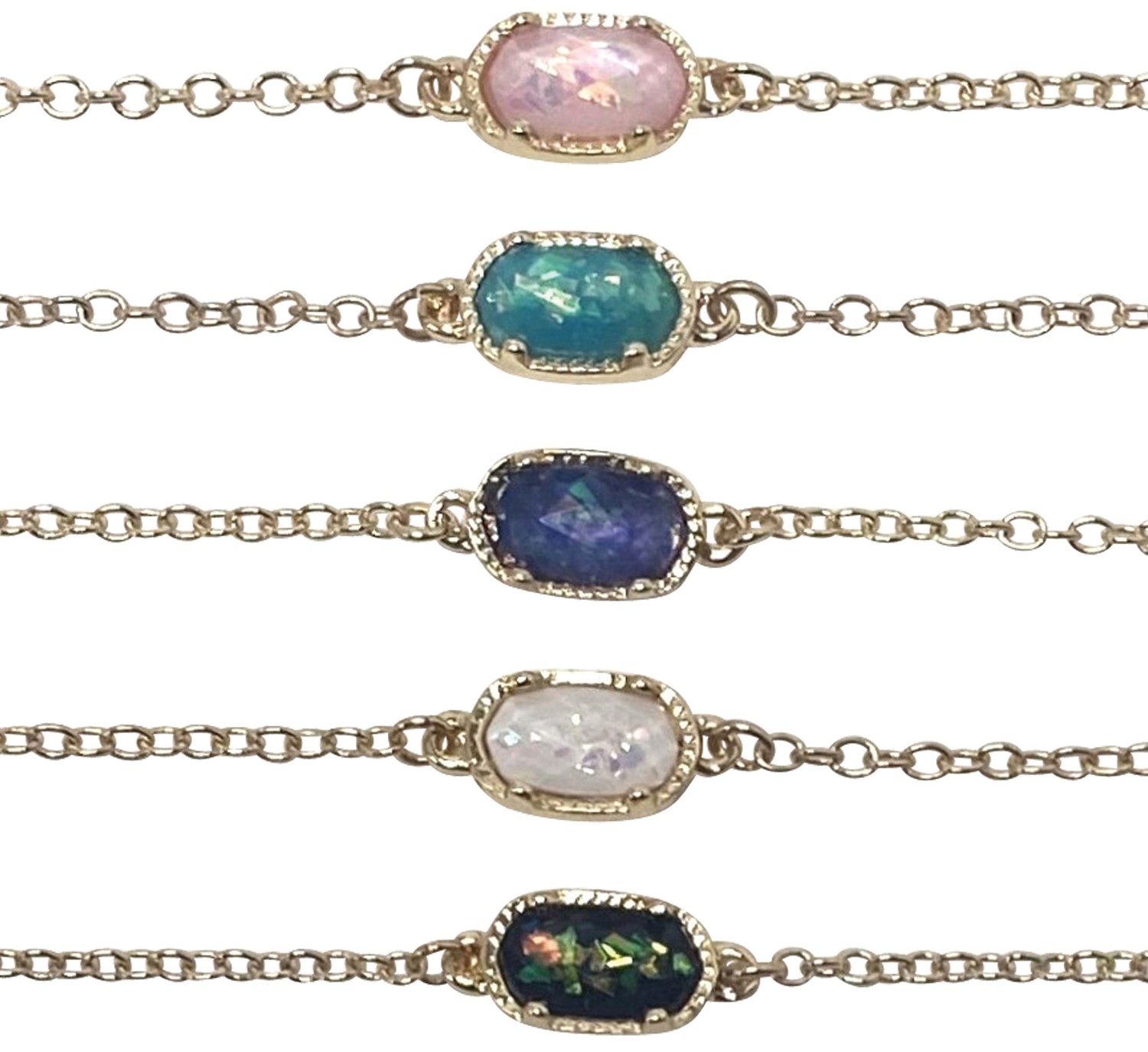 Small Sparkle Oval Glass Pendant On Gold Chain Bracelet Assorted BR2686-G