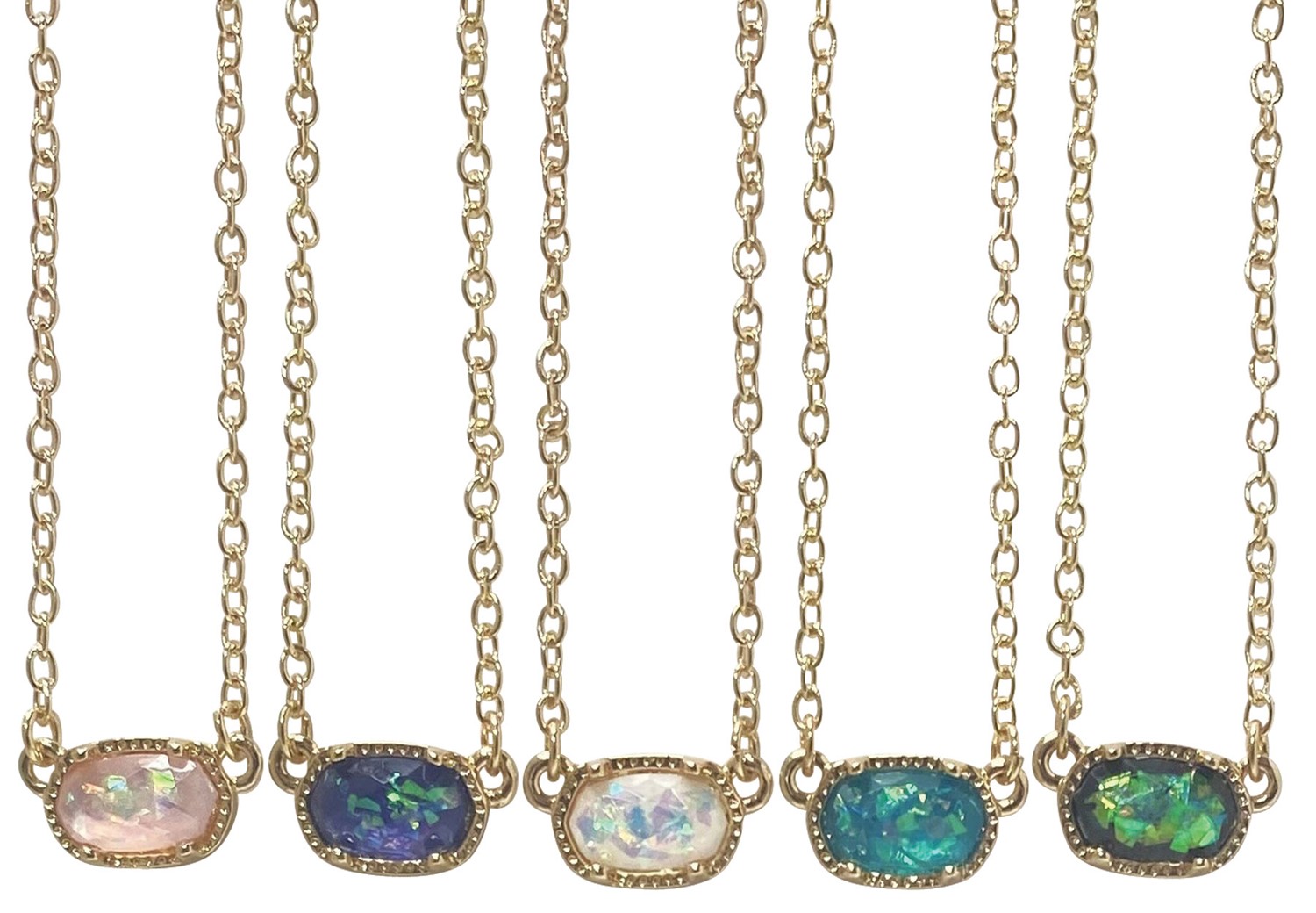 Small Sparkle Oval Facet Pendant on Gold Chain Necklace Assorted NK2686-G