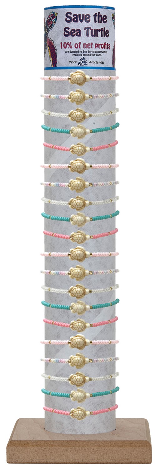 Smooth Bead W/Mini Howlite Turtle Pendant Slide Knot Bracelet Ass't Tube & Base BR0966-TUBE