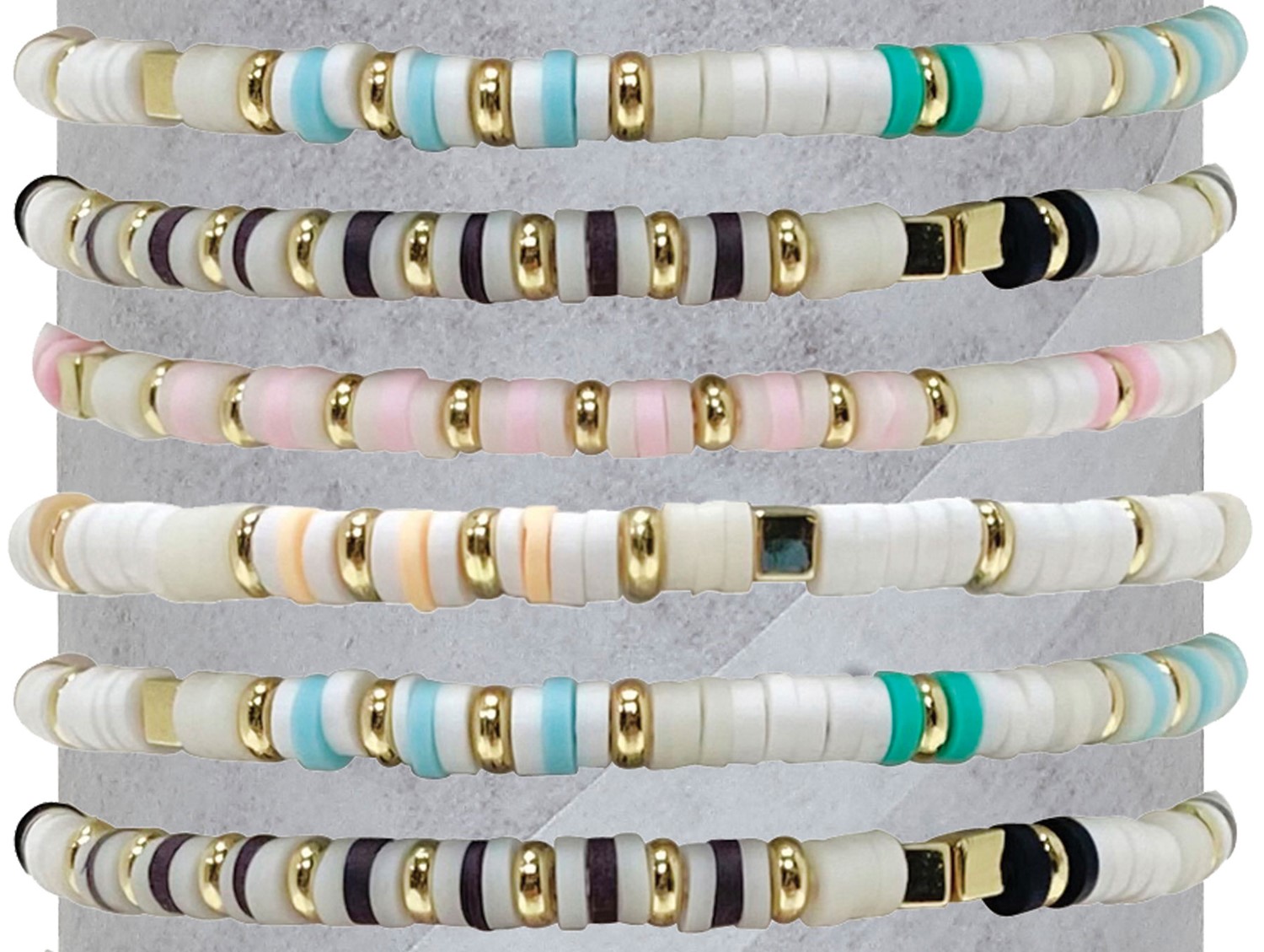 Clear Fimo And Gold Bead Stretch Bracelet Assorted BR1773