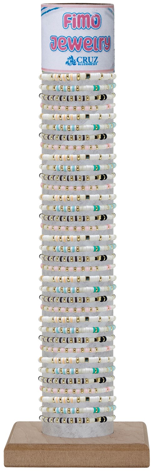 Clear Fimo And Gold Bead Stretch Bracelet Assorted With Tube & Base BR1773-TUBE
