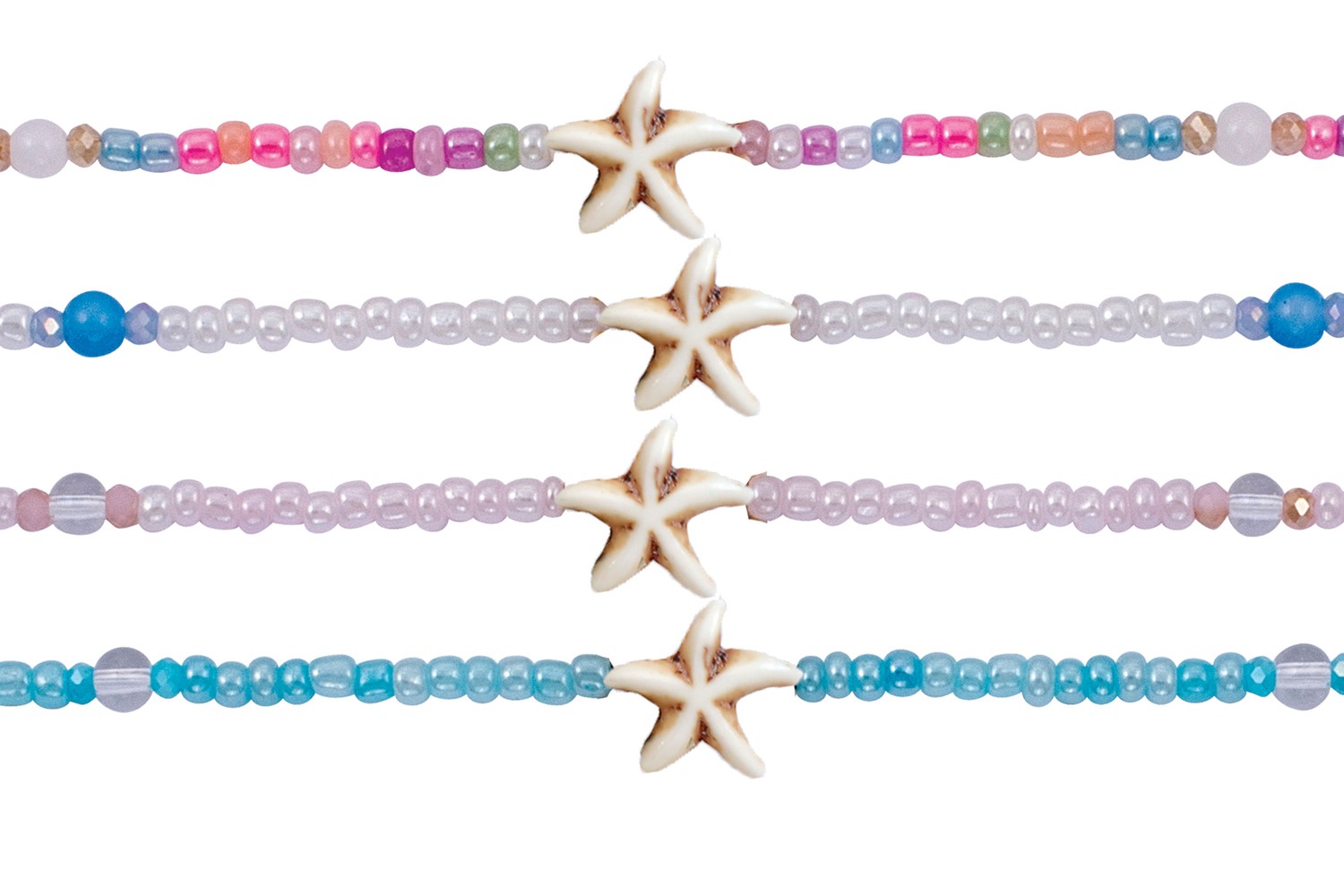 Iridescent Seed Bead With Small Howlite Starfish Anklet Assorted AK1842-SF