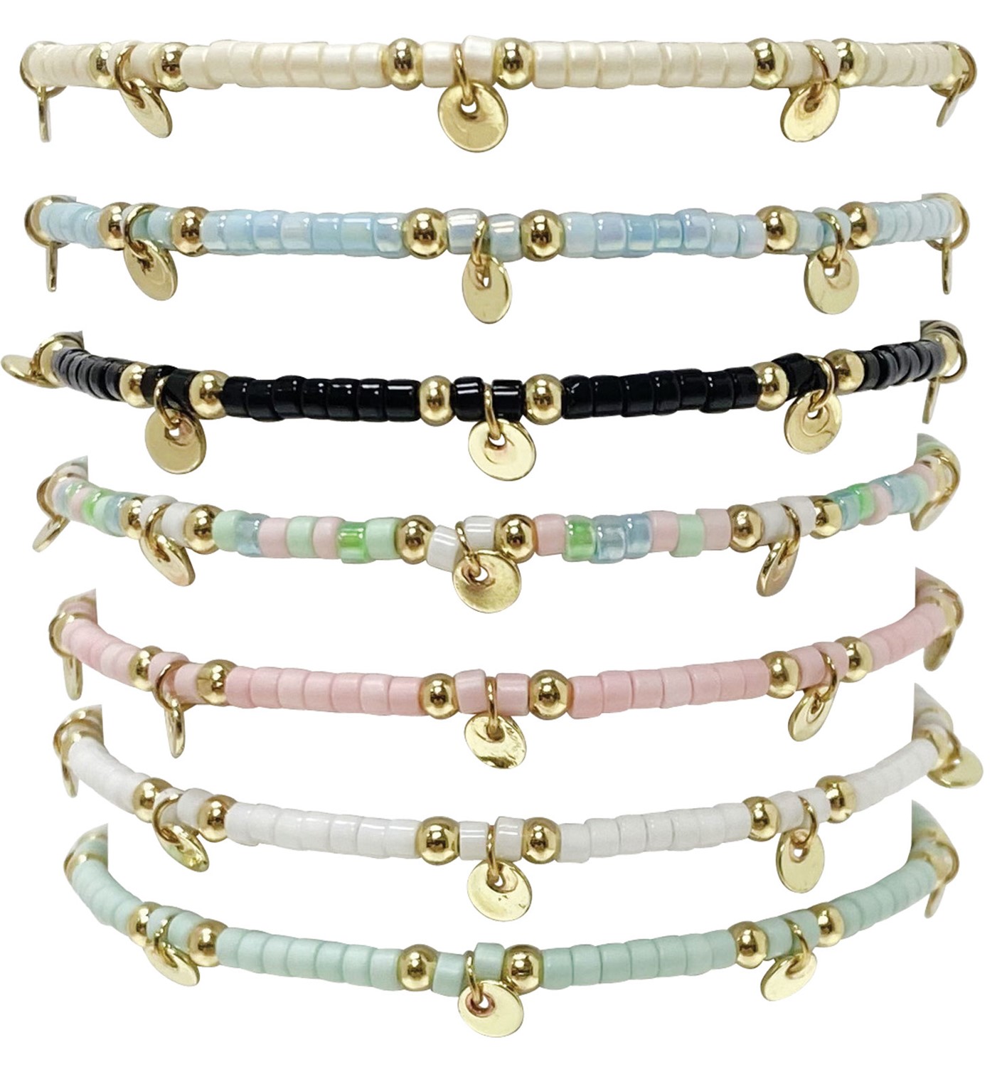 Seed  Bead with Gold Disc Adj. Bracelet BR0934