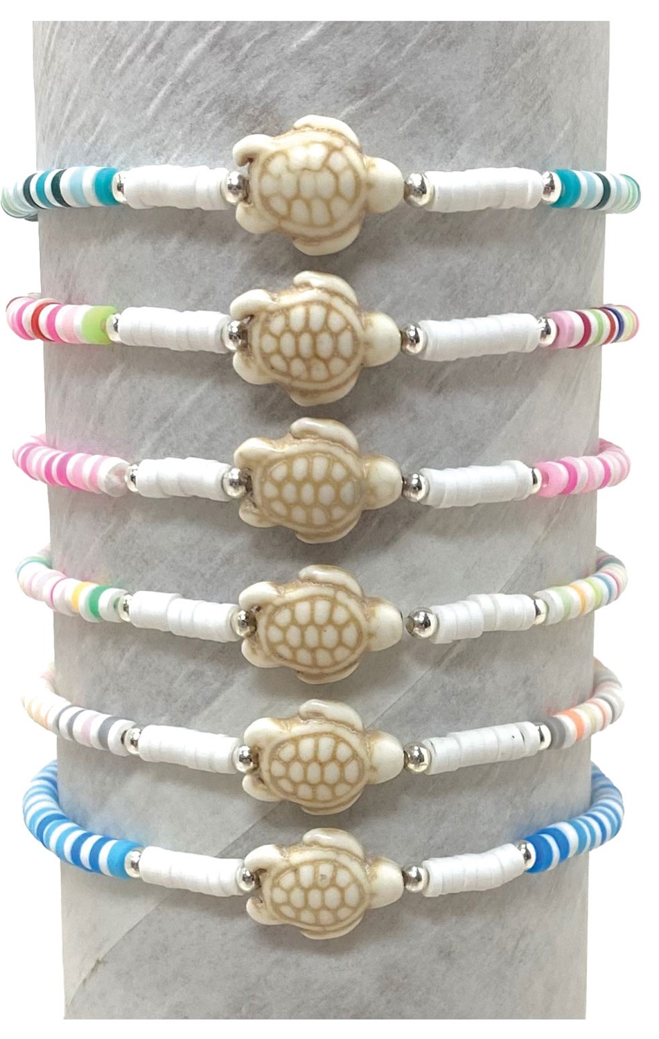 Elastic fimo disc with turtle pendant BR0929