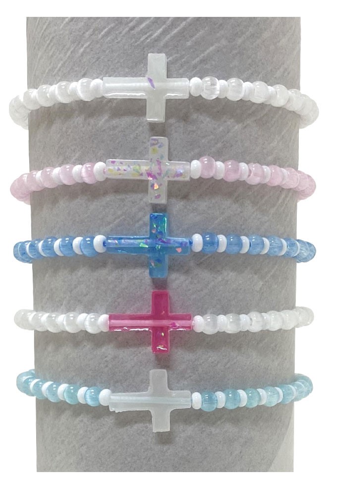 Adjustable 4MM Cat Eye Bead with Cross  Pendant Bracelet BR0939-CR