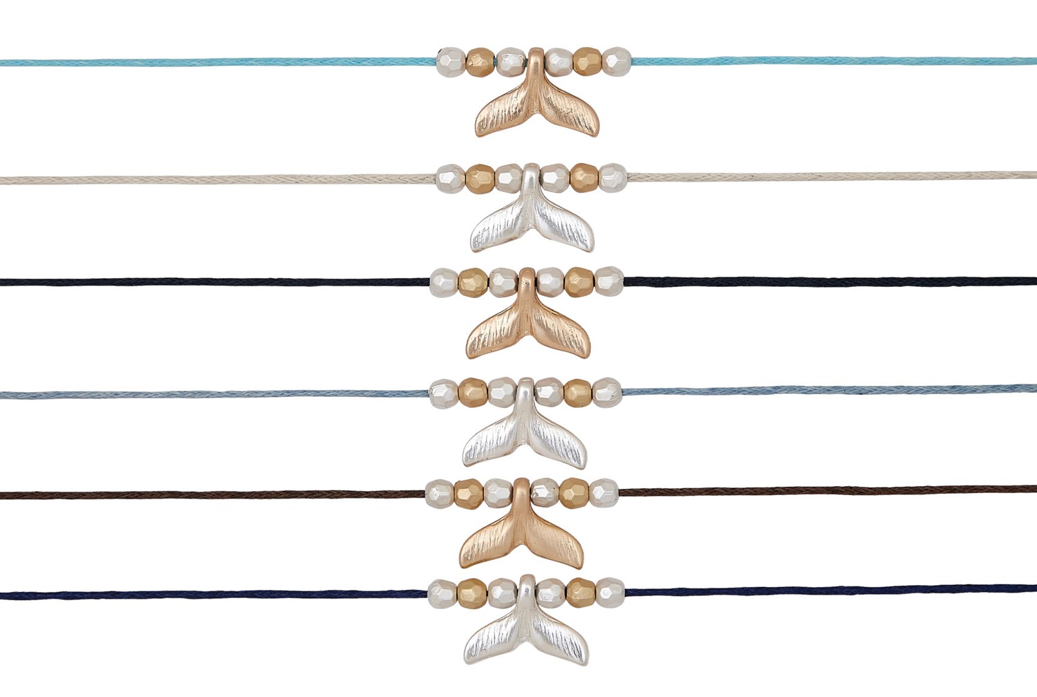 Satin Finish Whale Tail Pendant on Cotton Cord Necklace NK2622-WT