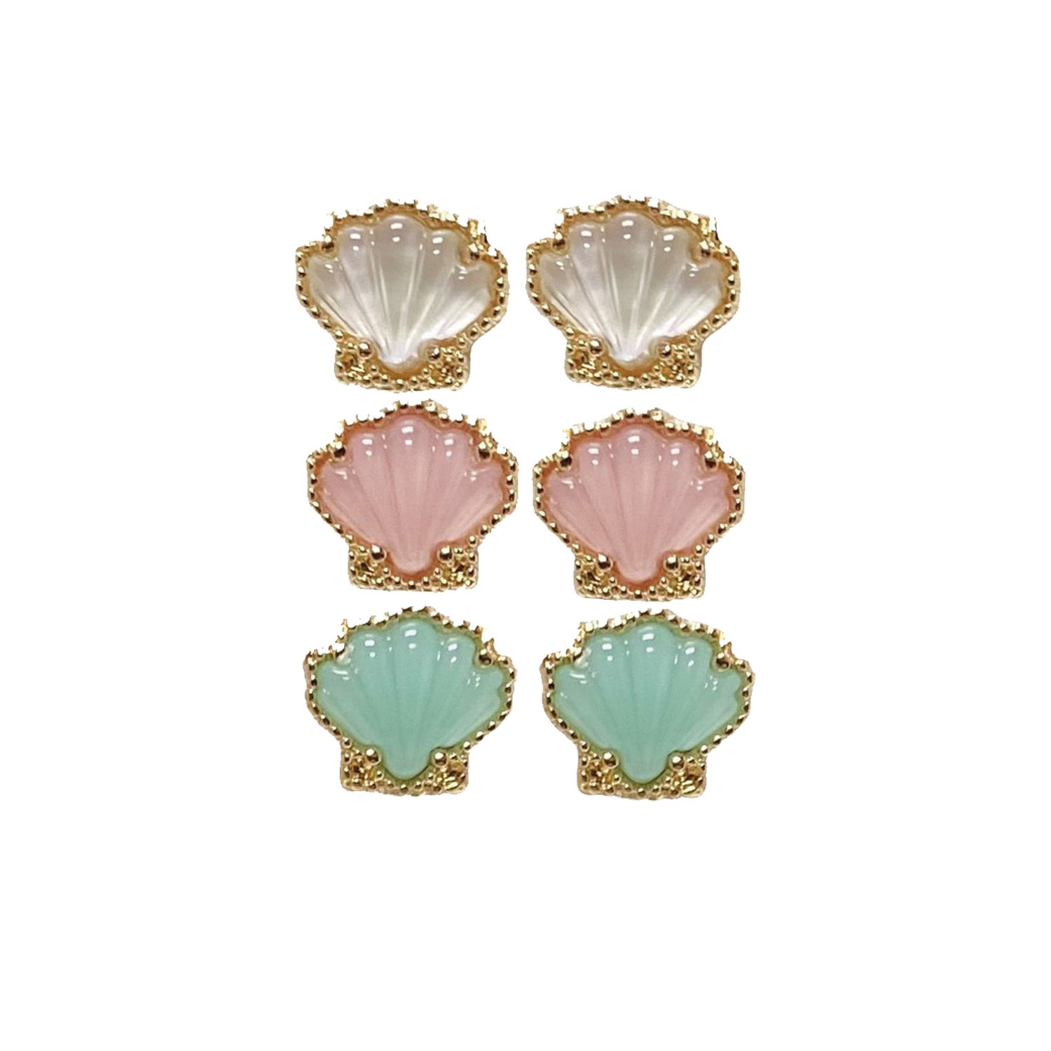 Gold Scallop Shell Enamel Pendant Earrings ER2692