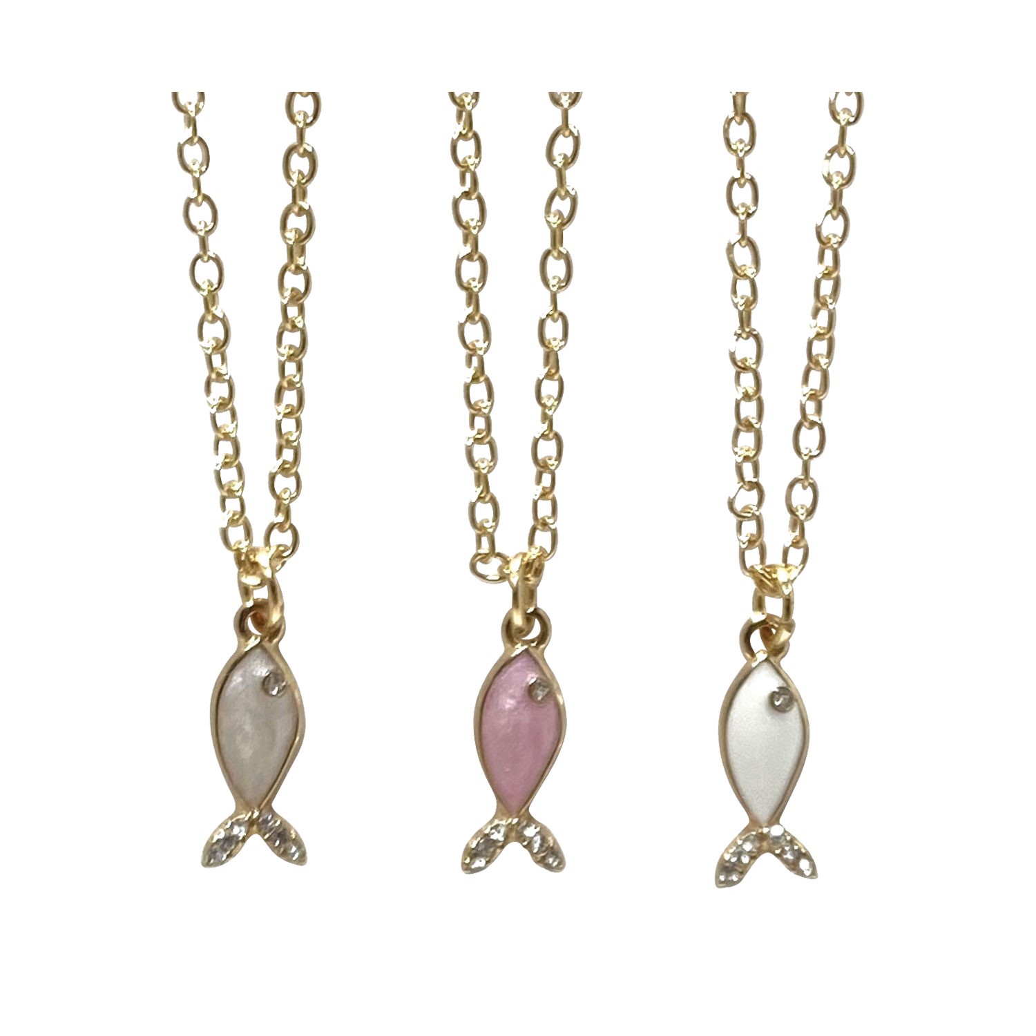 Swirl Enamel with Rhinestone Fish Pendant Necklace NK2704