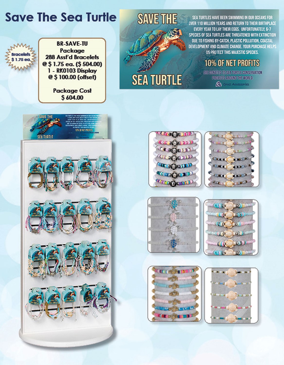 Combo Save The Turtles Ank/Bracelet Package (Includes Merch & 2-Sided Display) BR-SAVE-TU-PACKAGE