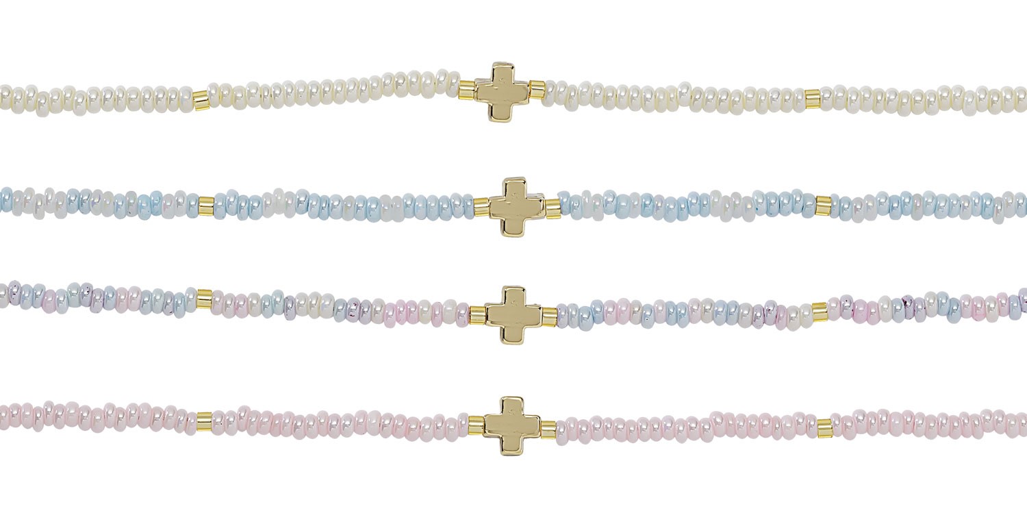 Iridescent Bead with Mini Cross Pendant Anklet AK1847