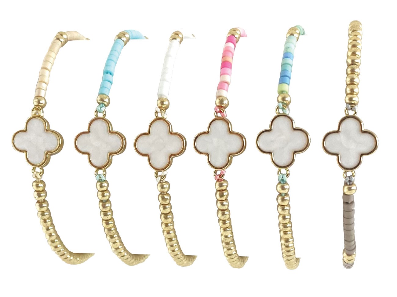 Gold and Color Bead with Clover Pendant Bracelet BR0943-CLO