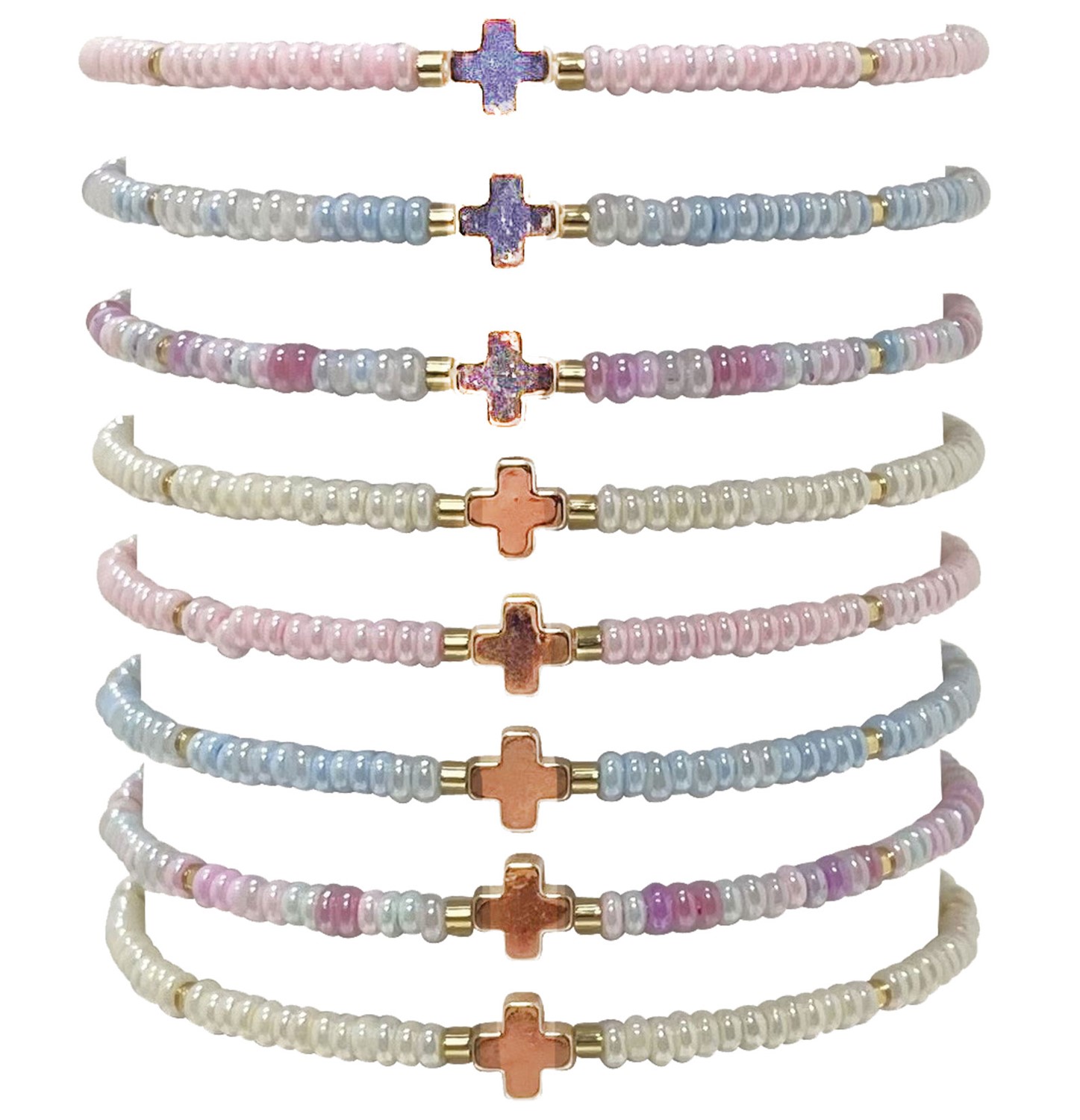 Iridescent Bead with Mini Cross Pendant Bracelet BR1847