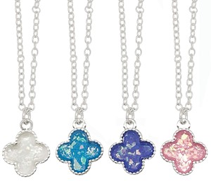 Sparkle Clover Pendant On Silver Chain Necklace Assorted