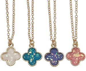 Sparkle Clover Pendant On Gold Chain Necklace Assorted