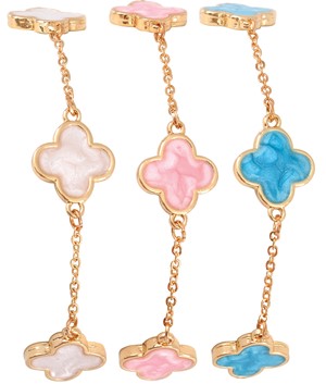 Enamel Multi Clover Pendant On Gold Chain Bracelet Assorted