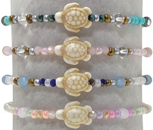 Seed Bead & Facet Bead With Howlite Turtle Elastic Bracelet Assorted