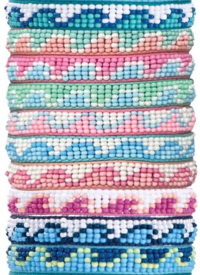 Mini-Seed Bead With Wave Pattern Adjustable Slide-Knot Bracelet (D) Assorted