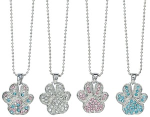 Rhinestone Paw Pendant on Silver Chain Necklace Assorted