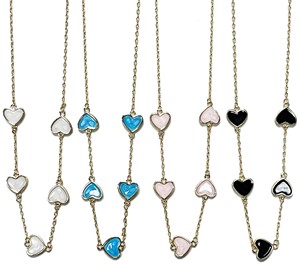 Enamel Multi Heart Pendants On Gold Chain Necklace Assorted