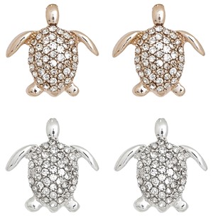 Rose Gold And Silver Crystal Stone Turtle Earrings Assorted