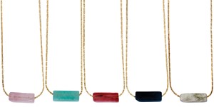 Rectangle Stone Bead on Gold Chain Necklace Assorted