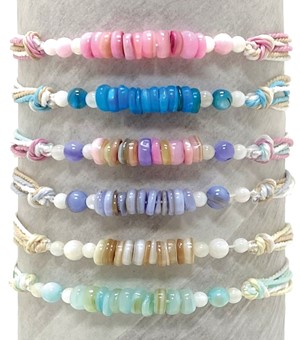 Multi Cord with Shell Disc Adjustable Slide Knot Bracelet Assorted