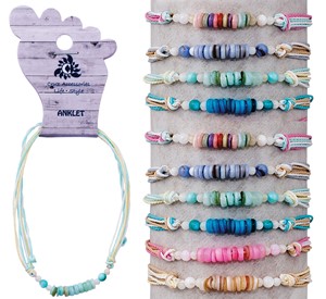 Shell Disc on Multi Color Cord Adjustable Anklet Assorted