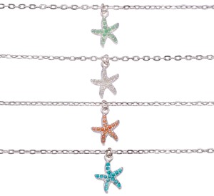 Beaded Starfish Pendant on Silver Chain Anklet Assorted