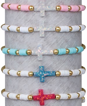 Gold Bead Fimo with Cross Pendant Adjustable Slide Knot Bracelet Assorted