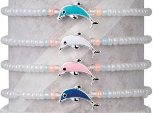 Iridescent Seed Bead W/Enamel Dolphin Adjustable Slide Knot Bracelet Assorted