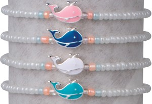 Iridescent Seed Bead W/Enamel Whale Adjustable Slide Knot Bracelet Assorted