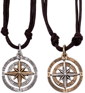 Compass Pendant on Double Cord Necklace