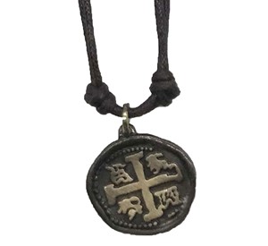 Cross Coin Pendant on Double Cord Necklace