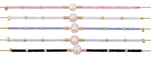 Tube Bead and Pearl on Gold Chain Assorted Anklet