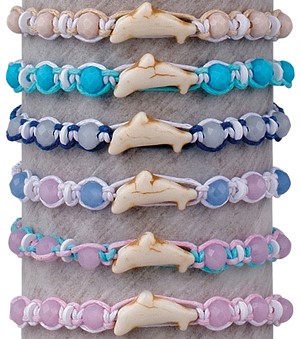 Howlite Dolphin on Beade Macrame Bracelet Slide Knot Bracelet Assorted