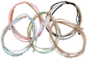 2 Strand Seed Bead & Gold Bead Adjustable Slide Knot Bracelet Assorted