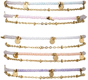 Seed Bead Gold Chain with Disc Slide Knot Adjustable Bracelet Assorted