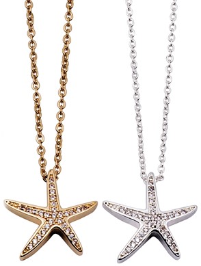 Rhinestone Star Fish Pendant on Gold or Silver Chain Assorted